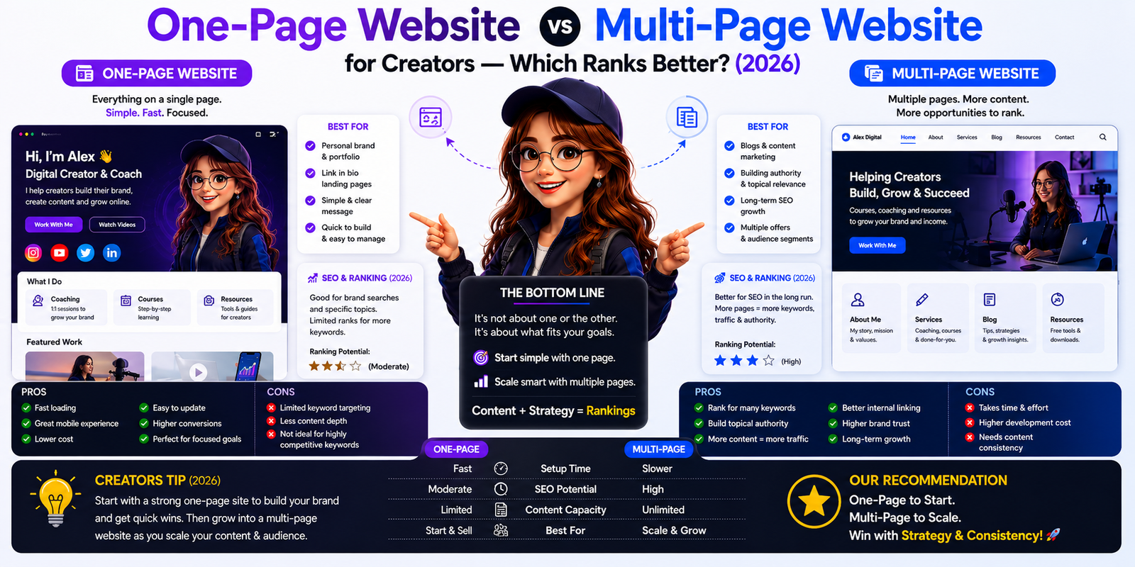 One-Page Website vs Multi-Page Website for Creators — Which Ranks Better? (2026)