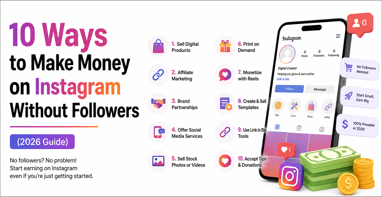 10 Ways to Make Money on Instagram Without Followers (2026 Guide)