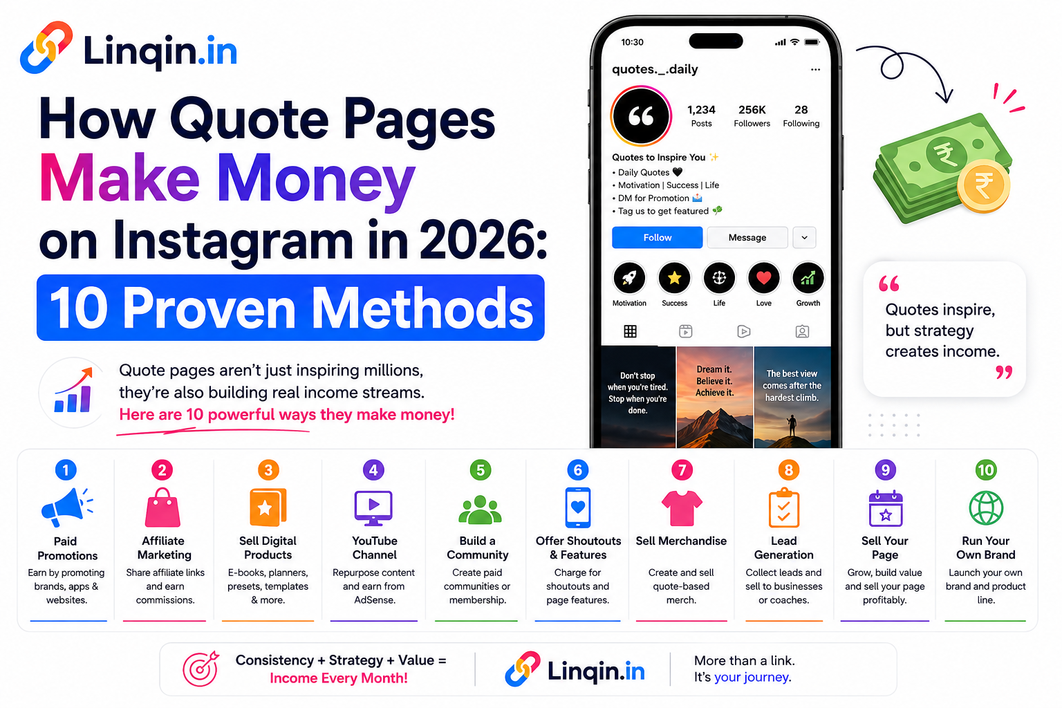 How Quote Pages Make Money on Instagram in 2026: 10 Proven Methods