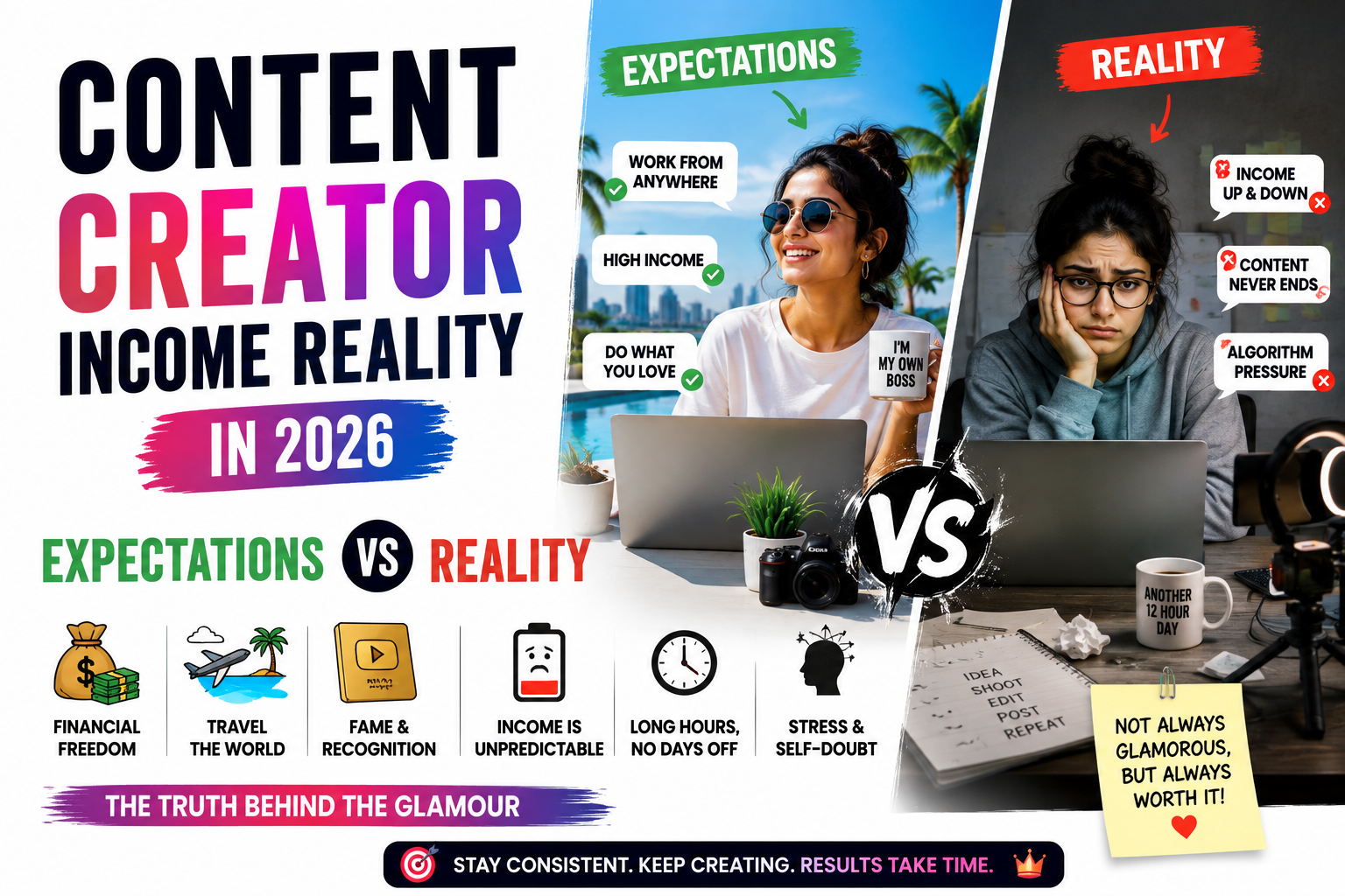 Content Creator Income Reality in 2026: Expectations vs Reality (Complete Guide)