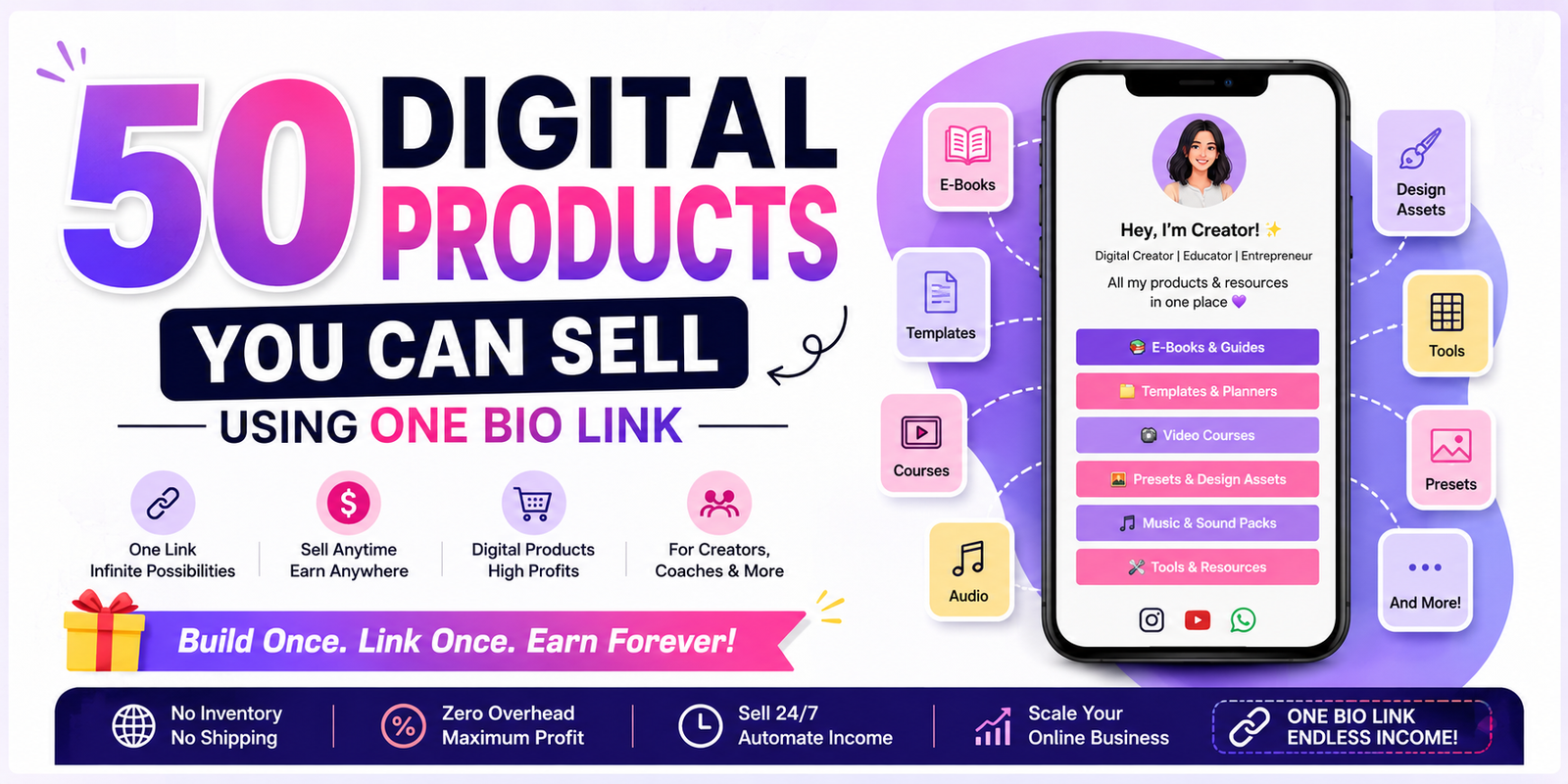 50 Digital Products You Can Sell Using One Bio Link