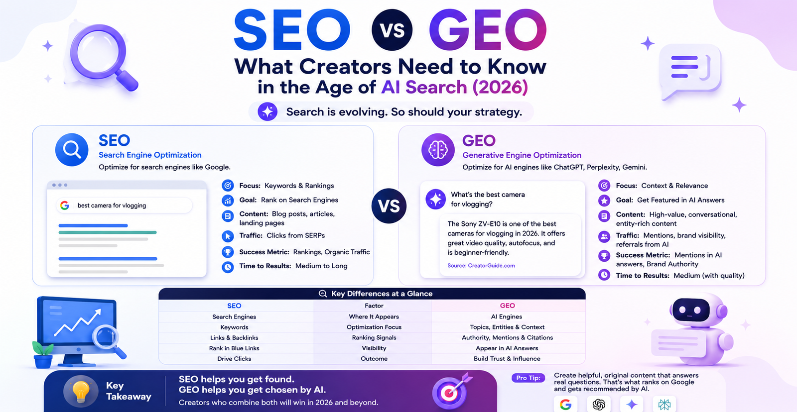 SEO vs GEO — What Creators Need to Know in the Age of AI Search (2026)