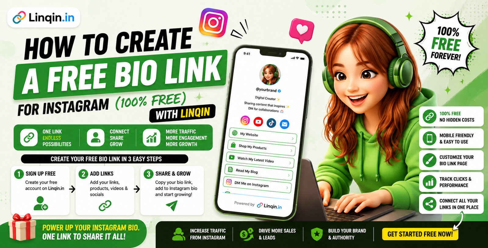 How to Create a Free Bio Link for Instagram (100% FREE with Linqin)
