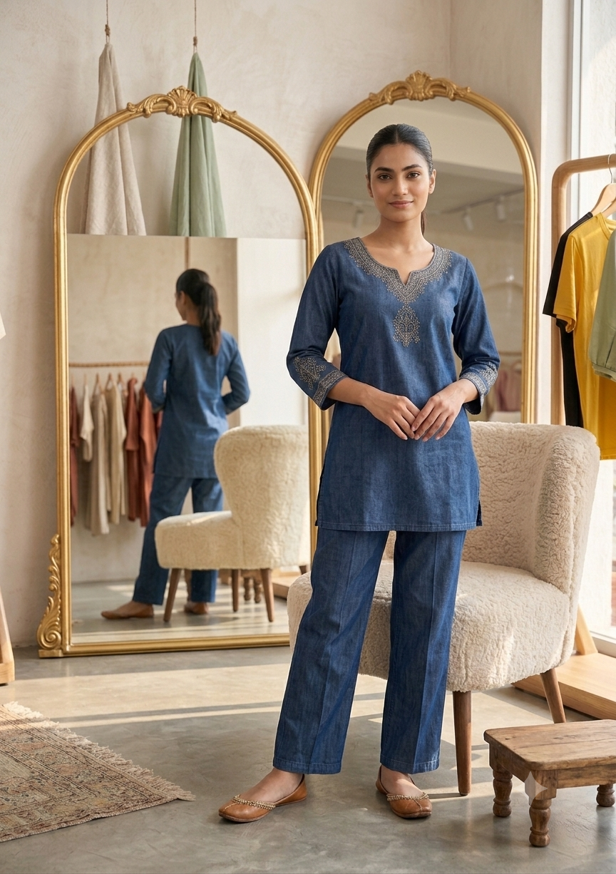 Denim, but make it ethnic. 💙✨