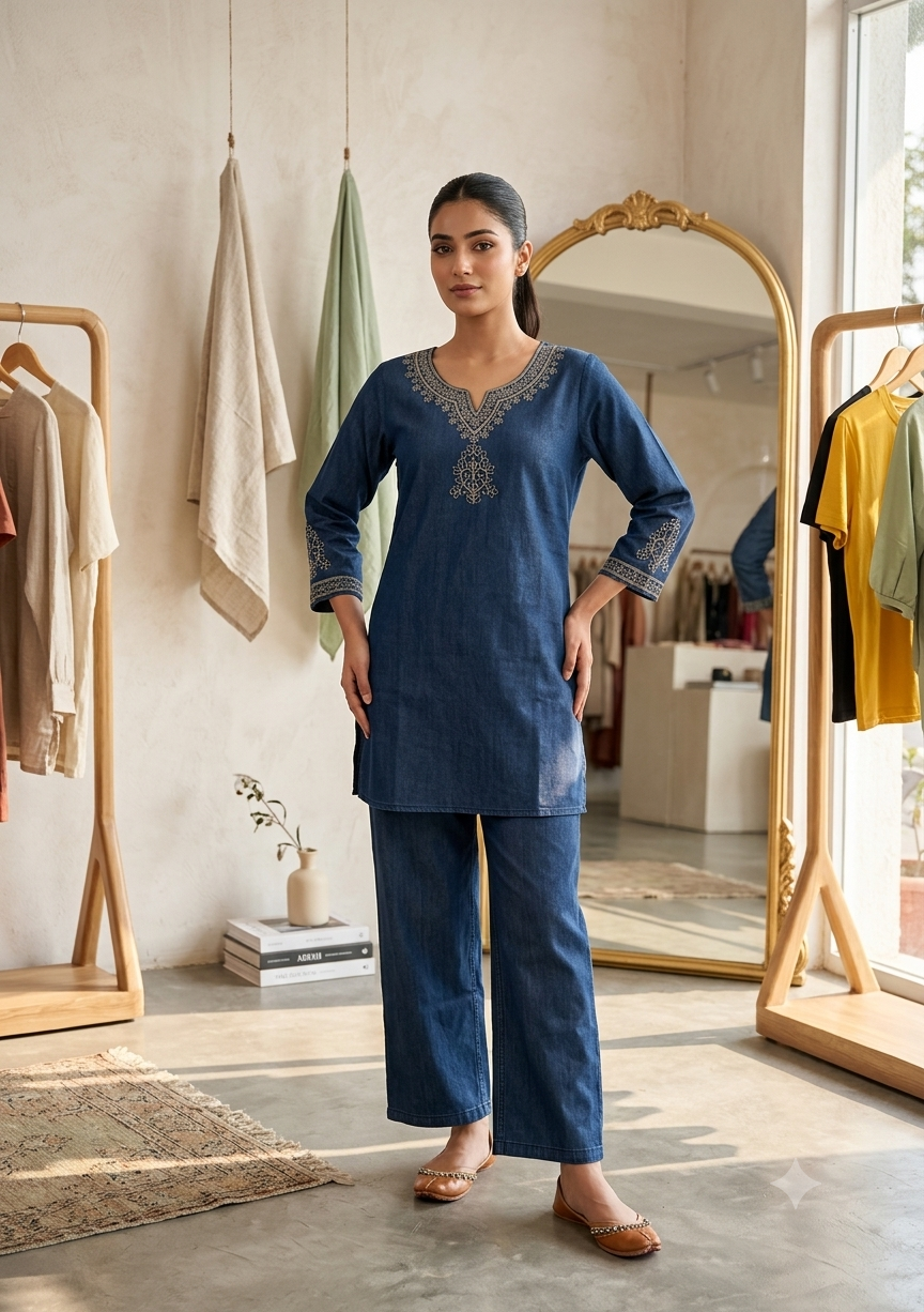 Denim, but make it ethnic. 💙✨