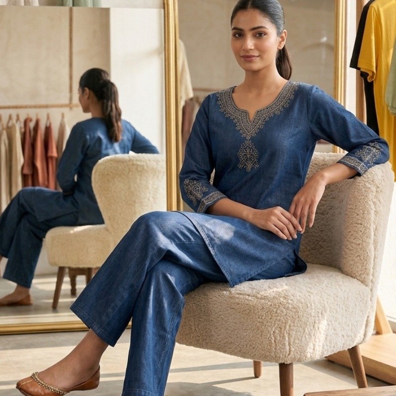 Denim, but make it ethnic. 💙✨