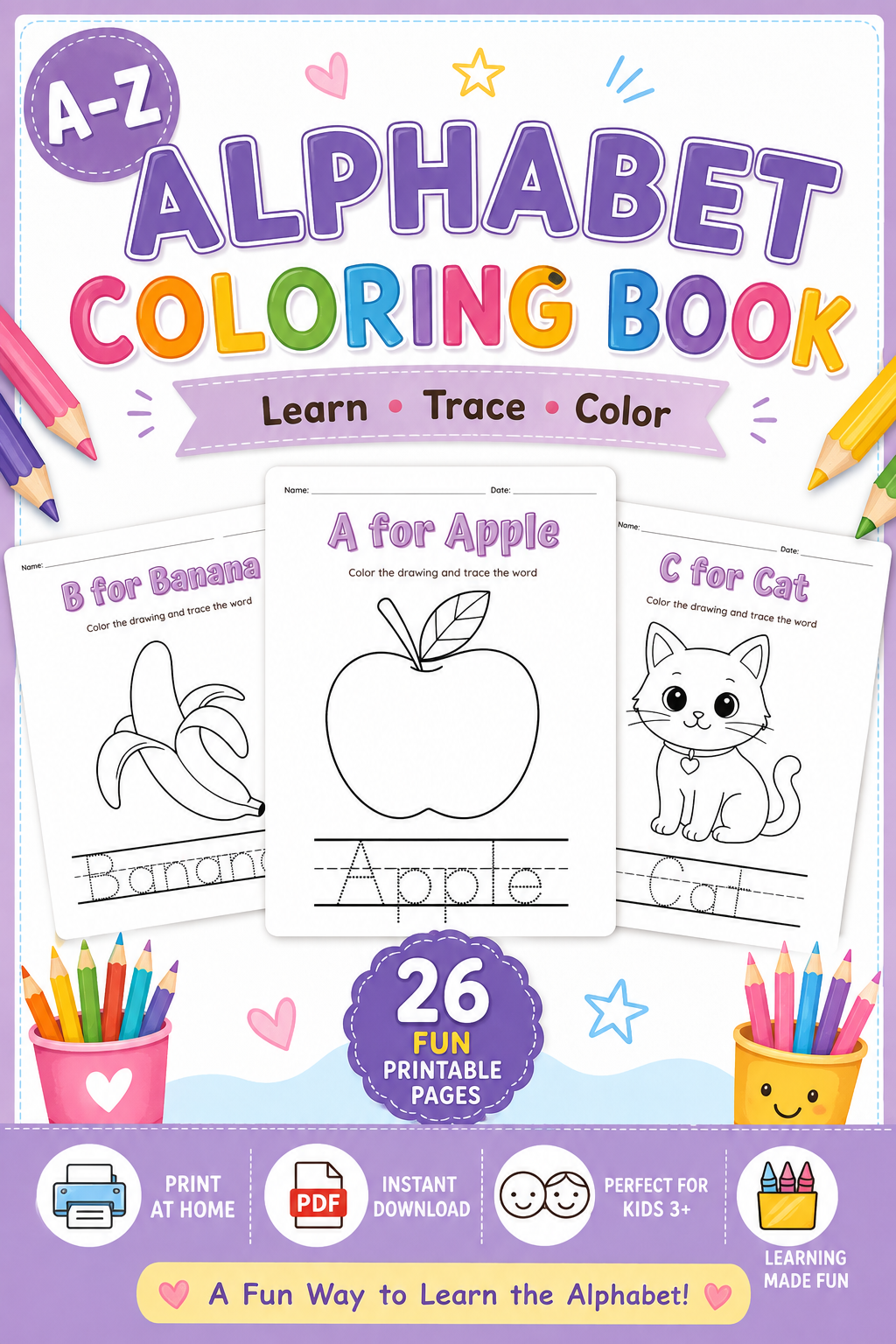 Alphabet colouring book with tracing