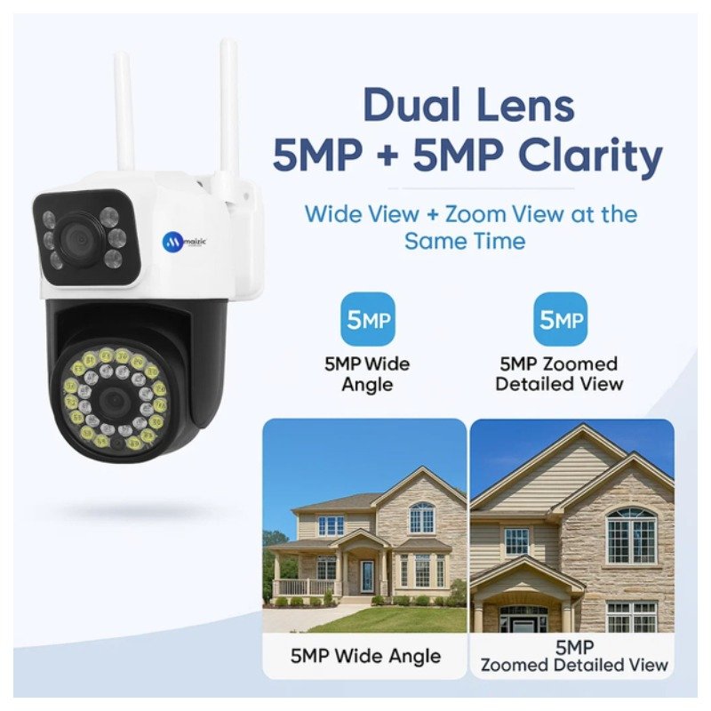 Smarthome Mini SuperCam 36IR Dual Lens 5MP+5MP WiFi Outdoor CCTV Camera | Dual Screen View | Color Night Vision | AI Human Detection | 2-Way Talk | ONVIF Support