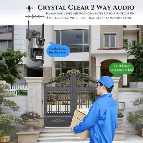 TwinView Dual Lens CCTV – 5MP+5MP WiFi Outdoor Camera, Dual Screen, Color Night Vision, IP66, 128GB SD Support