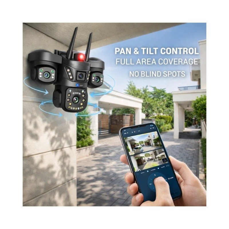 5MP*3 wifi CCTV Camera for Home Outdoor | Triple Lens Camera Without WiFi | Color Night Vision, Pan Tilt, Motion Alerts | Outdoor Security Camera