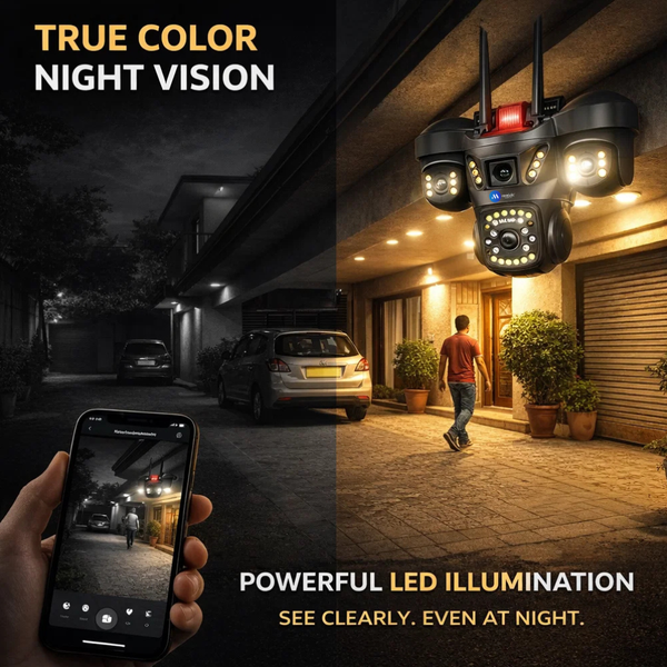5MP*3 wifi CCTV Camera for Home Outdoor | Triple Lens Camera Without WiFi | Color Night Vision, Pan Tilt, Motion Alerts | Outdoor Security Camera